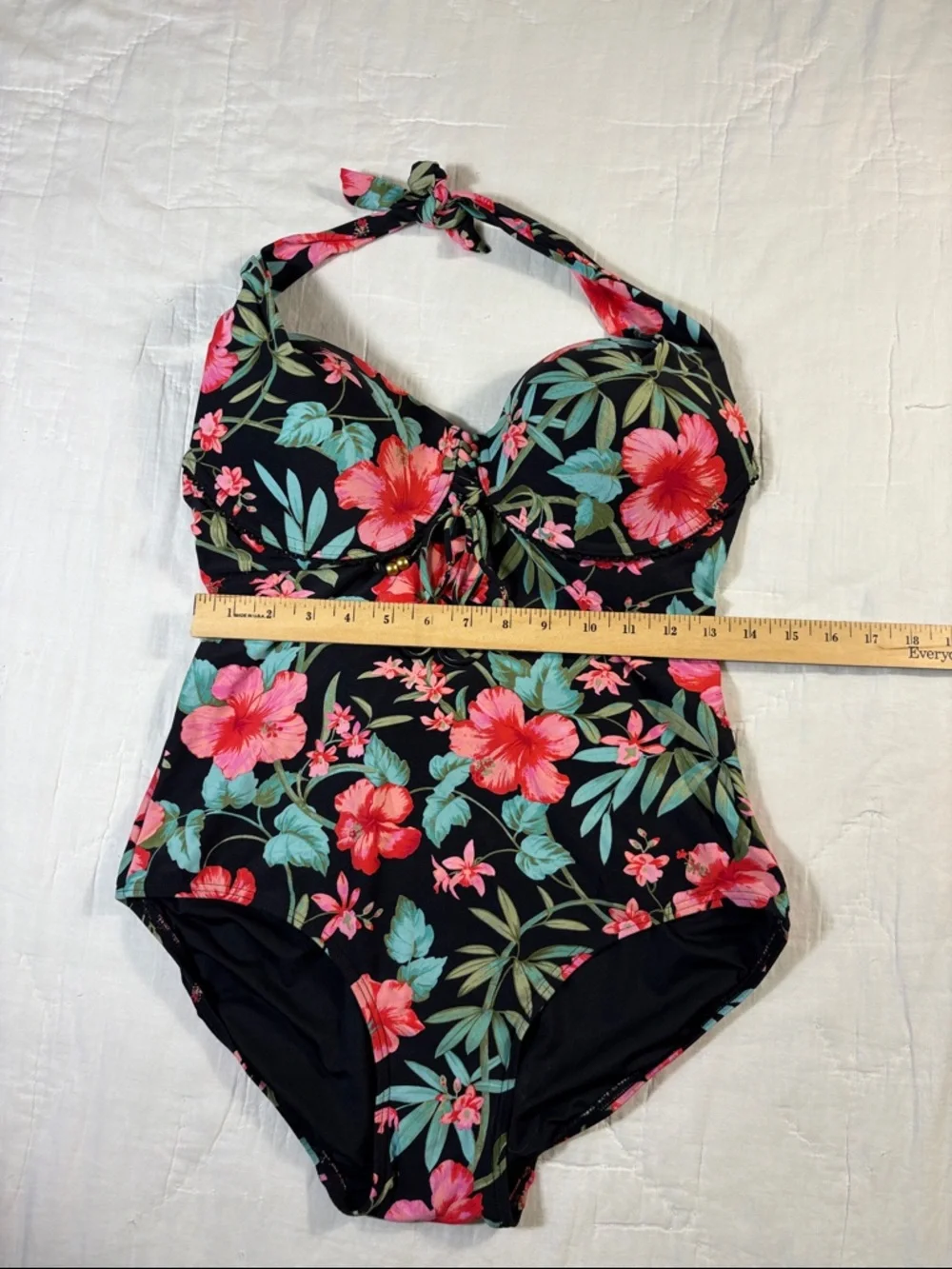 Coco Reef Spiced Tropical Floral Halter Top Tie-Back Underwire Bra 36DD/38DD - Picture 2 of 12